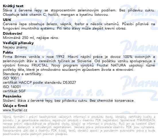 Příbalový leták - NATURA 100% šťáva z červené řepy bez cukru 0.7l