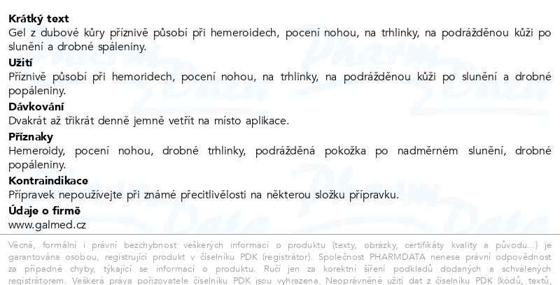 Příbalový leták - Dubová kůra gel 50ml Galmed