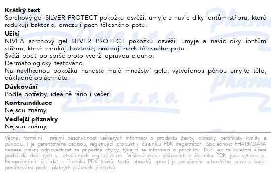 Příbalový leták - NIVEA MEN sprchový gel Silver Protect 250ml