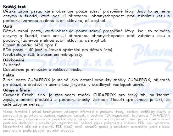 Příbalový leták - CURAPROX Kids zub.pasta od 6-ti let vod.meloun60ml