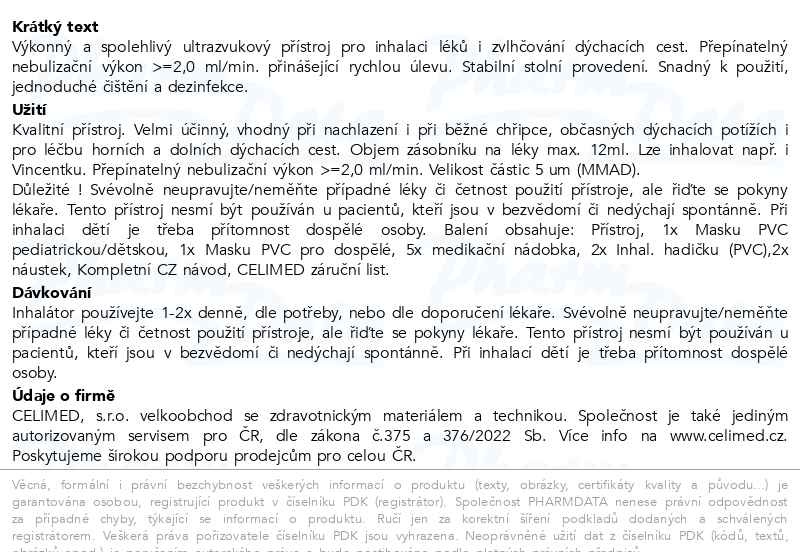 Příbalový leták - Inhalátor ultrazvukový CELIMED U-615 (NB-152U)