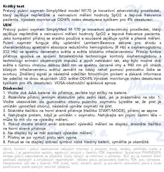 Příbalový leták - SimplyMed pulzní oxymetr M170