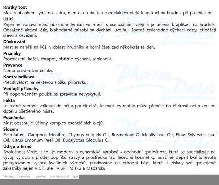 Příbalový leták - Tymiánová mast 250ml