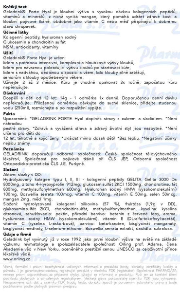 Příbalový leták - Geladrink FORTE HYAL práškový nápoj višeň 420g
