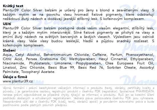 Příbalový leták - Plantur39 Color Silver balzám 150ml