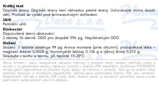 Příbalový leták - Arnica AKH tbl.60