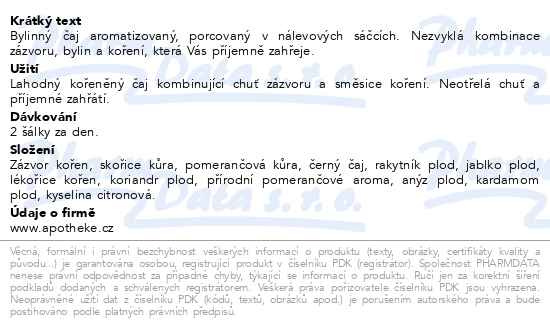 Příbalový leták - Apotheke Horký zázvor a koriandr čaj 20x2g