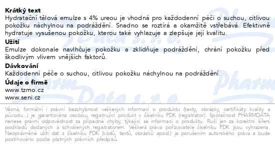 Příbalový leták - Seni Care hydratační tělová emulze 4% urea 500ml