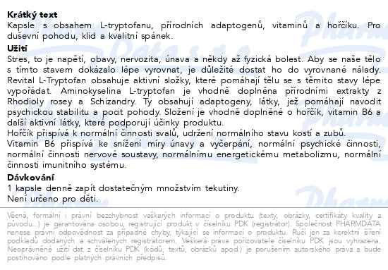 Příbalový leták - Vitar L-Tryptofan Forte cps.30