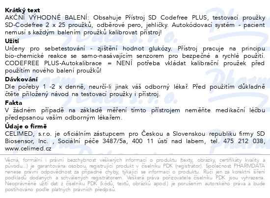 Příbalový leták - Glukometr SD-Codefree PLUS AKCE+50 proužků navíc