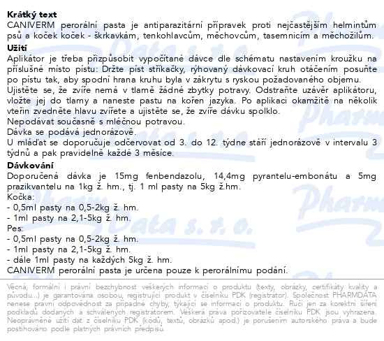 Příbalový leták - Caniverm perorální pasta 10ml