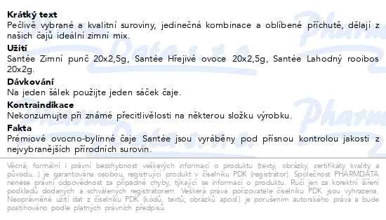 Příbalový leták - Santée dárková kolekce zimních čajů 3x20ks