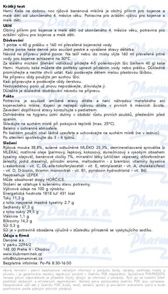 Příbalový leták - Hami Ml.kaše na dobrou noc rýžová banán 210g 4M