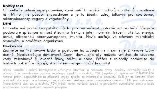 Příbalový leták - Allnature Chlorella prášek BIO 100g