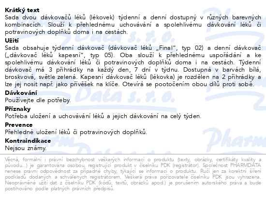 Příbalový leták - Dávkovač léků OBZOR SET 02 zelený + 05 kapesní