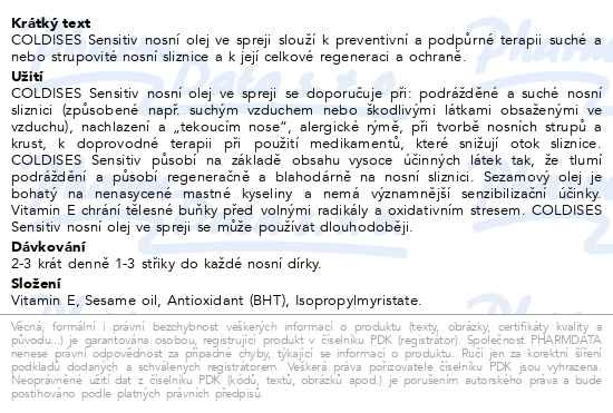 Příbalový leták - COLDISES Sensitiv nosní olej ve spreji 10ml