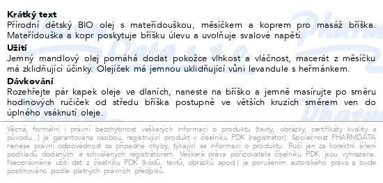 Příbalový leták - LEROS Dětský olej klidné bříško 60ml