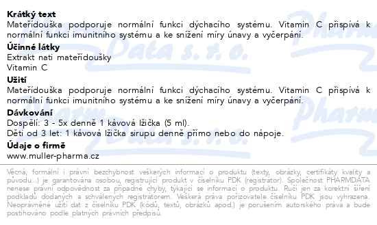 Příbalový leták - Müllerův sirup s mateřídouškou a vitaminem C 245ml