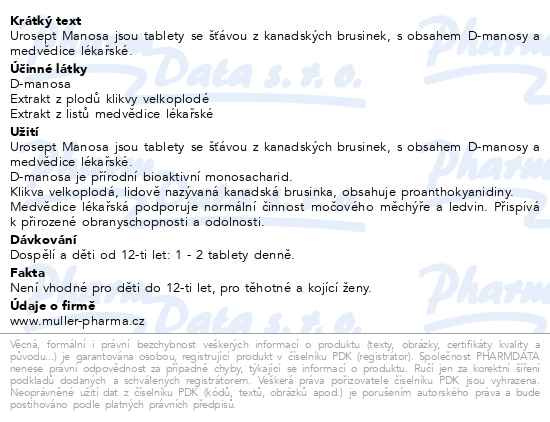Příbalový leták - Urosept MANOSA tbl.20 Dr.Müller