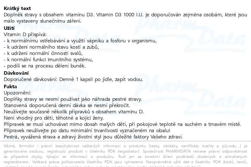 Příbalový leták - Vitamin D3 1000 I.U. cps.90 Generica