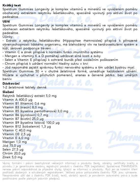 Příbalový leták - Spektrum gummies longevity 60ks