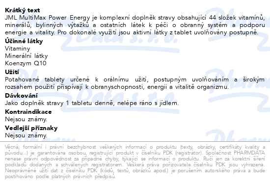 Příbalový leták - JML MultiMax Power Energy tbl.100 x44slož.vit.