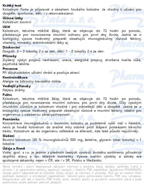 Příbalový leták - Kolostrum Forte 500mg tbl.60