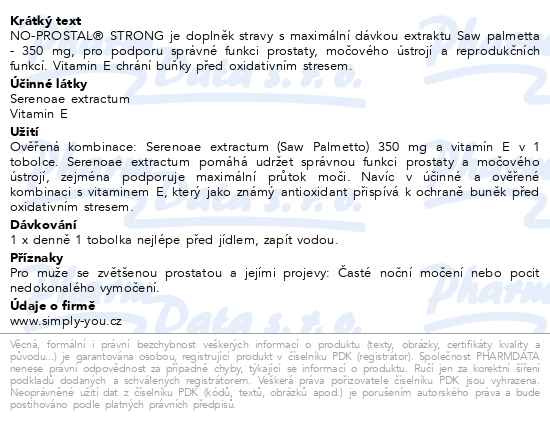 Příbalový leták - No-Prostal STRONG 350mg 30tob.