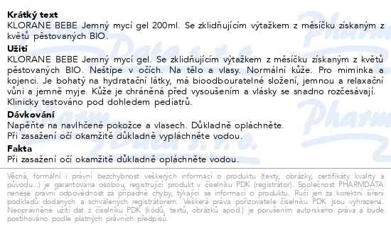 Příbalový leták - KLORANE BEBE Jemný mycí gel s měsíčkem 200ml
