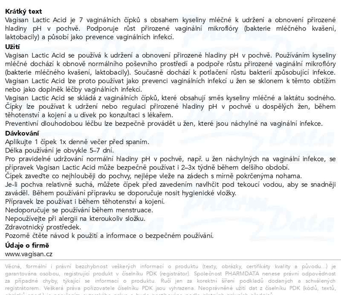 Příbalový leták - Vagisan Lactic Acid 7 čípků