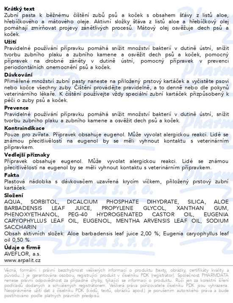 Příbalový leták - ARPALIT Care Zubní pasta s rostlin. složkami 50ml
