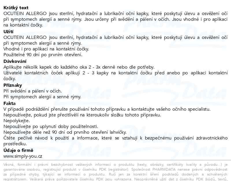 Příbalový leták - OCUTEIN ALLERGO oční kapky 15ml