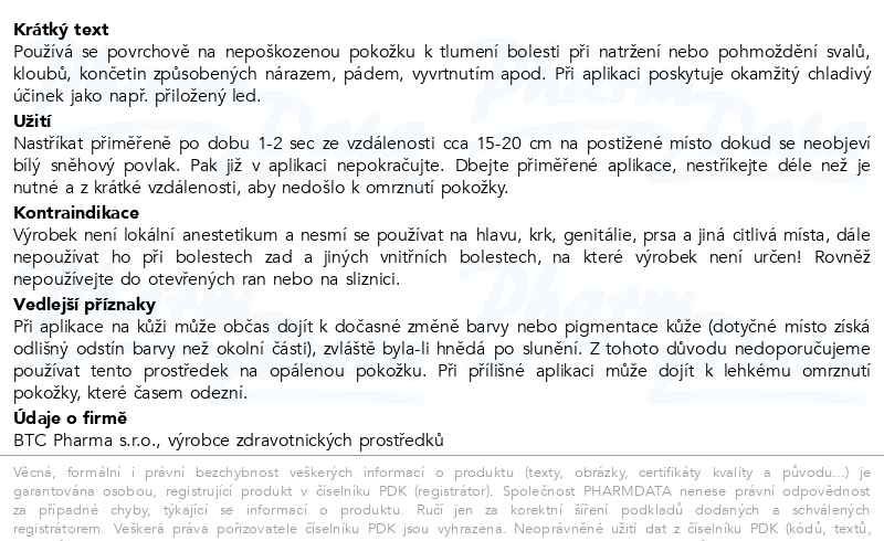 Příbalový leták - SYNTETICKÝ LED chladivý sprej 400ml