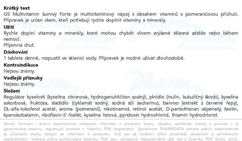 Příbalový leták - GS Multivitamin Šumivý Forte Pomeranč, 20+5 tablet