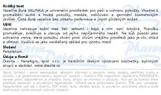 Příbalový leták - Vazelína žlutá Valinka 3000ml