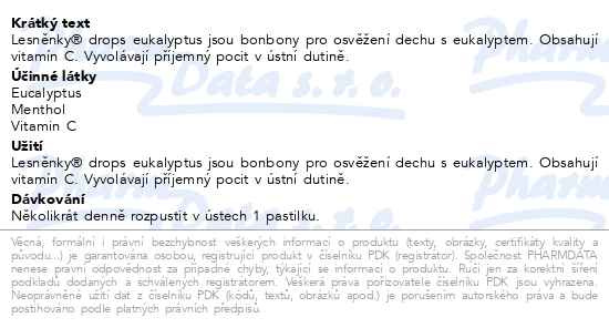 Příbalový leták - Lesněnky drops eukalyptus bez cukru 38g Dr.Müller