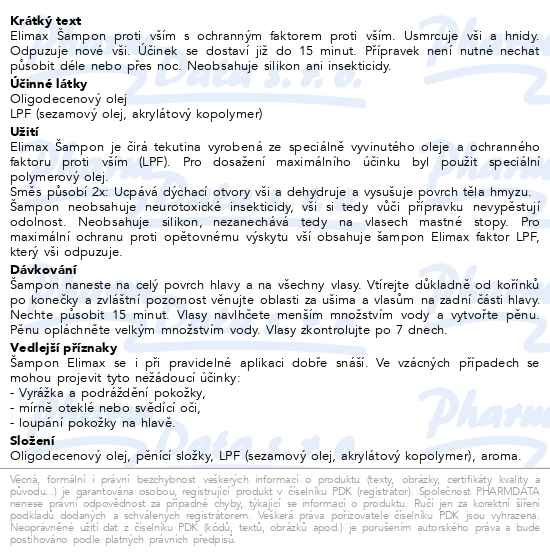 Příbalový leták - Elimax Šampon 2v1 usmrcuje/odpuzuje vši 100ml
