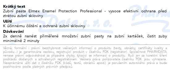 Příbalový leták - Elmex Opti-namel Enamel Professional 75ml