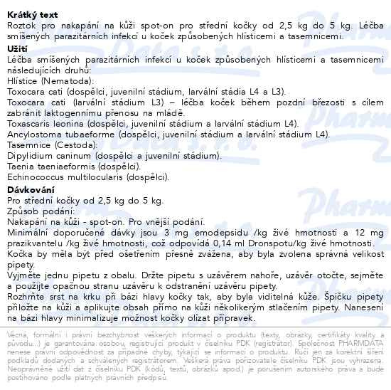 Příbalový leták - Dronspot 60mg/15mg střední kočky spot-on 2x0.7ml