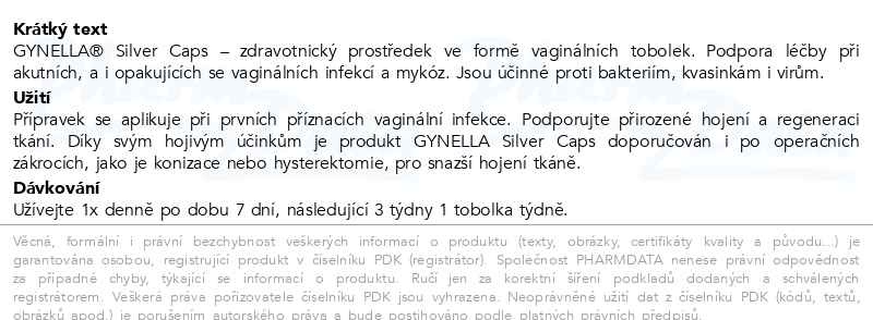 Příbalový leták - GYNELLA Silver Caps 10 vaginálních tobolek