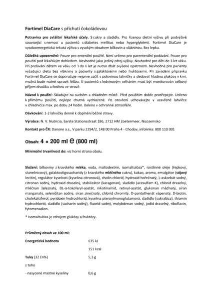 Příbalový leták (SUKL) - Fortimel DiaCare s příchutí čokoládovou por.sol.4x200ml