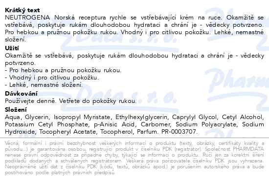 Příbalový leták - NEUTROGENA® Norská receptura Rychle se vstřebávající krém na ruce 150 ml