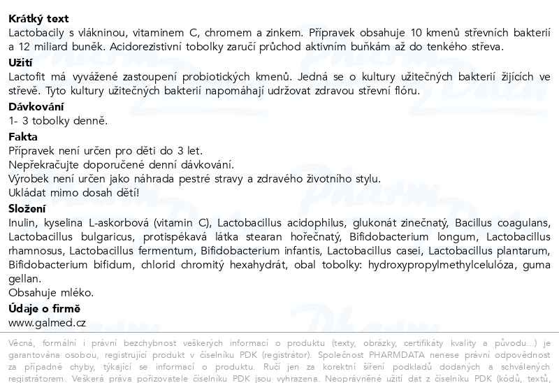 Příbalový leták - Lactofit 10 tobolek Galmed