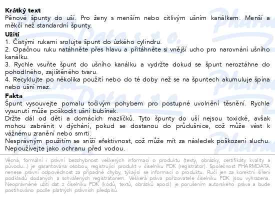 Příbalový leták - Macks Dreamgirl špunty do uší 50 párů