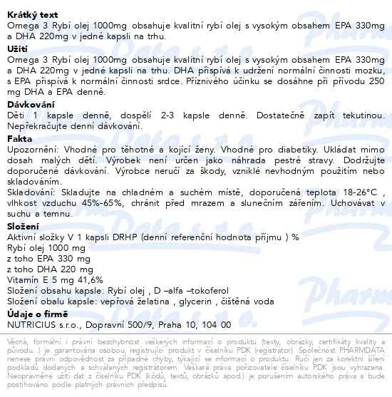 Příbalový leták - Omega 3 rybí olej 1000mg EPA330mg/DHA220mg cps.150