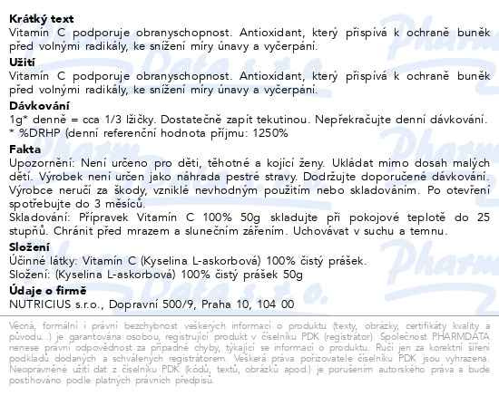 Příbalový leták - Vitamín C 100% sypký 50g