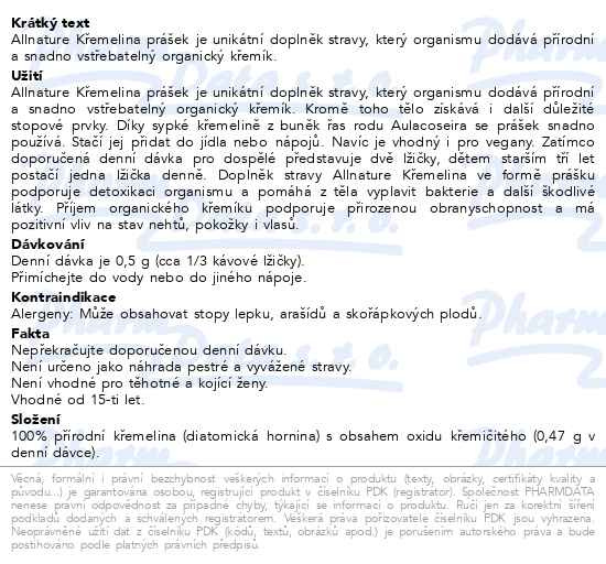 Příbalový leták - Allnature Křemelina 300g