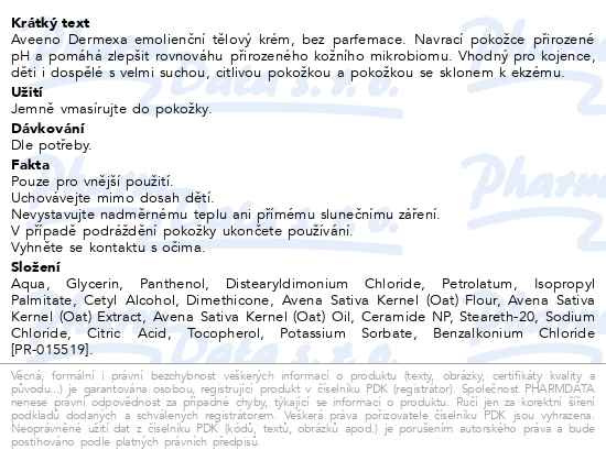 Příbalový leták - Aveeno Dermexa emolienční tělový krém 200ml