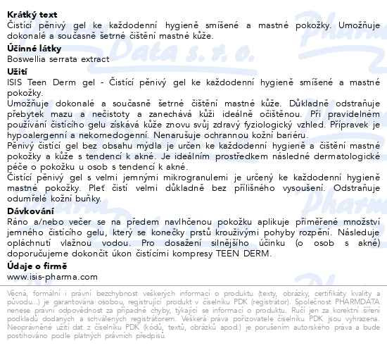 Příbalový leták - ISISPHARMA Teen Derm gel 150ml