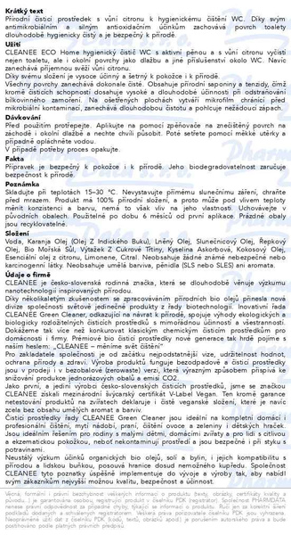 Příbalový leták - CLEANEE ECO Home ČISTIČ WC AKTIV.PĚNA citron 500ml